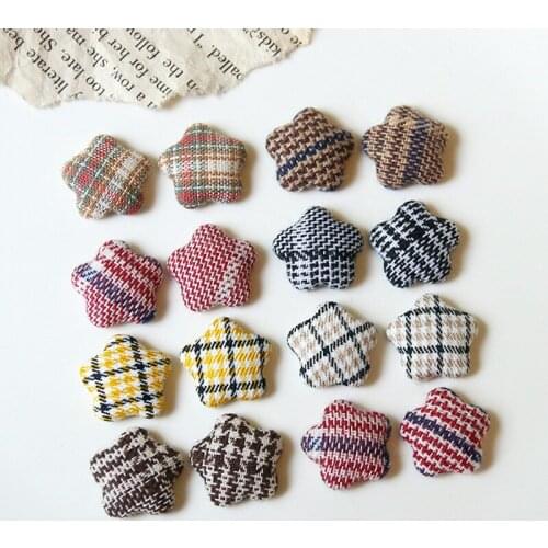 Winter style 100pcs/lot fabric pattern print geometry stars shape Cloth button diy jewelry earring/garment/hair accessory