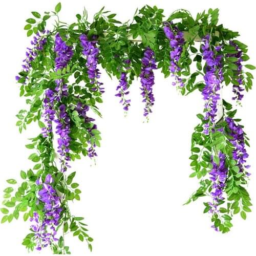 1.8M Wisteria Artificial Flower Vine Wreath Wedding Arch Decoration Fake Plant Leaf Rattan Trailing Fake Flower Ivy Wall