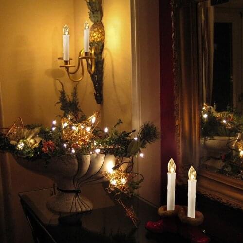 10pcs/set Battery Operated Taper Candle Lights Flameless/Smokeless Warm White Bright LED Flicking Candle Bulb Atmosphere Lamp