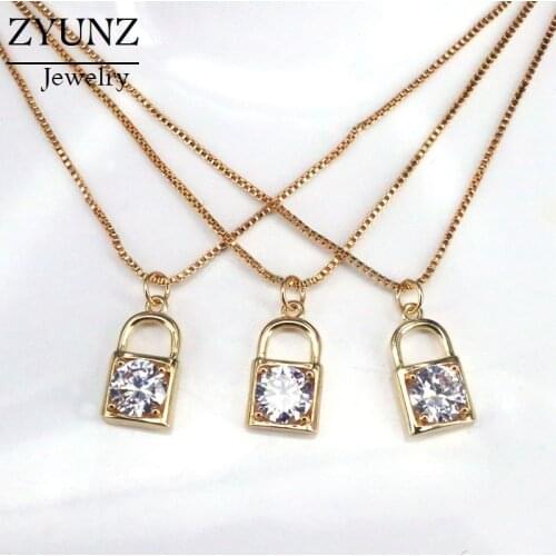 10PCS, Padlock Shaped Fashion Jewelry Zirconia Micro Pave CZ Classic Men Womens Pendant Necklace