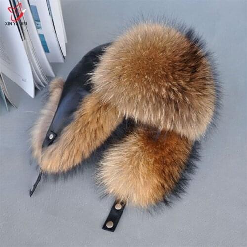 100%Real Natural Raccoon Fox Fur Russian Ushanka Men Winter Thick Warm Bomber L#152