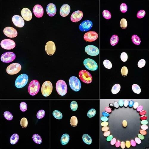 Oval shape gold claw settings 20pcs/p 10*14mm 13*18mm jelly candy AB glass Crystal Sew on rhinestone applique clothes diy trim