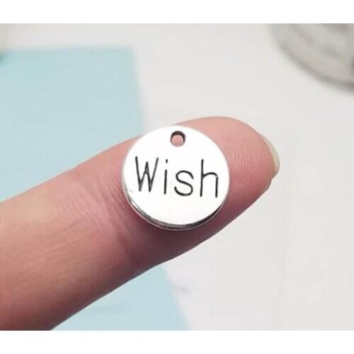 30pcs/lot--14mm, Antique silver plated round wish tag charms,DIY supplies,Jewelry accessories