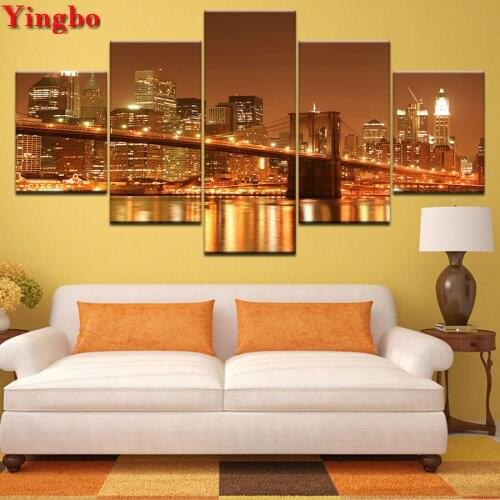 5 pcs,mosaic diamond art City night view bridge landscape Diamond Painting Embroidery Rhinestone Decor Cross-Stitch square round