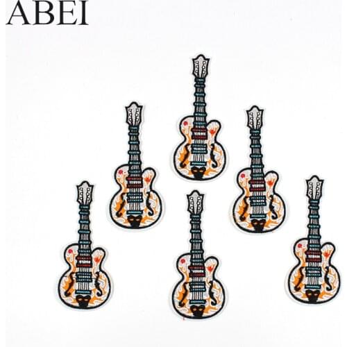 5pcs/lot Big Embroidered Guita Patches Iron On Music Equipment Clothes Stickers Diy Bags Sweater Patch Punk Rock Motif Badge