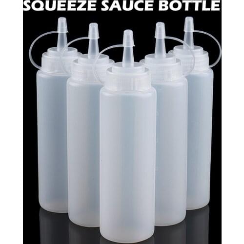 5Pcs Clear Plastic Squeeze Bottles 240ml Sauce Seasoning Bottle Dispenser Squeezy Bottles Light Weight For BBQ Kitchen