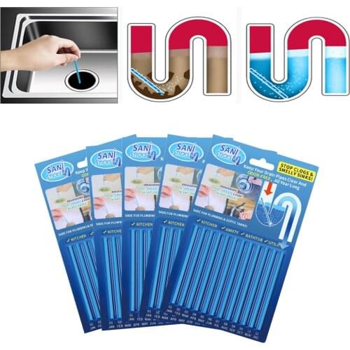 60pcs/lot Practical Pipeline Bathtub Decontamination Drain Kitchen Sink filt Sani Sticks Sewer Cleaning Rod for Kitchens