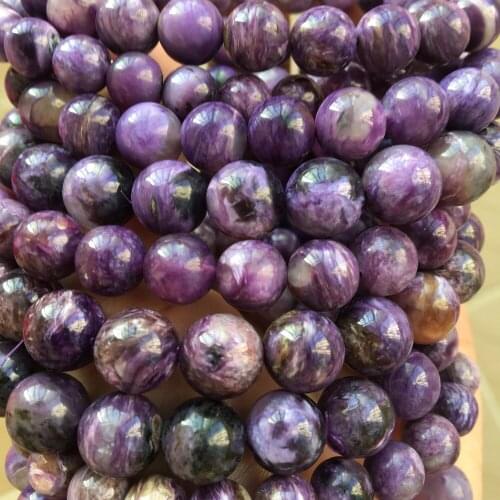 AKAC approx11mm semi precious natural charoite bracelet smooth round loose beads