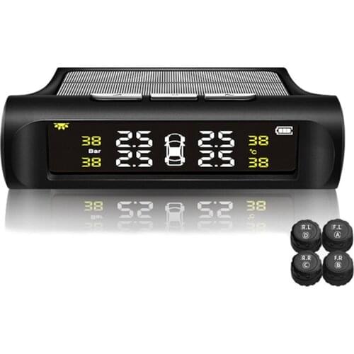 Solar Power TPMS Wireless Tire Pressure Monitoring System Car Tyre Alarm System with LCD Display Auto Security