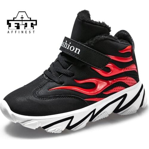 Brand Boys Sport Shoes Winter Ultralight Waterproof Non-slip Fur Outdoor Running Shoes Black Soft Athletic Gym Training Sneakers