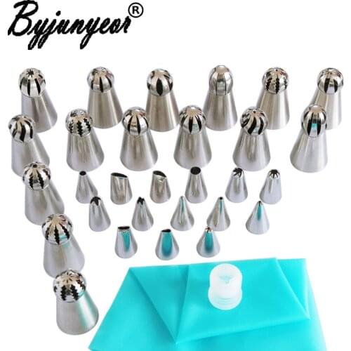 Byjunyeor 31Pcs/set Stainless Steel Russian Tulip Icing Piping Nozzles Cream Icing Piping Nozzles Sphere Ball Pastry Tips CS119