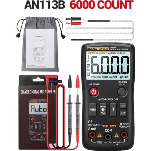 ANENG 113B 6000 Counts Digital Multimeter True RMS With Temperature Tester Auto-Ranging AC/DC Transistor Voltage Meter