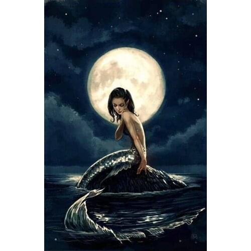 DIY 5d Diamond Embroidery Full Diamond Painting Cross Stitch Moon Mermaid full Square Mosaic Pattern Needlework Home Decorative