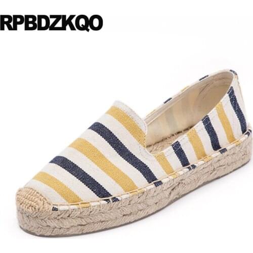 Jeans Slip On Ladies Hemp Fisherman Denim Retro Canvas Shoes Espadrilles Flats Women Loafers Striped Breathable Spring Autumn