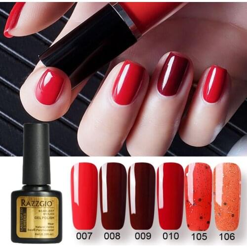 SLOOMEY 8ml UV Gel Nail Polish Red Glitter Sequins Soak Off UV Gel Varnish Color DIY Nail Art Need Base Top Coat Gel Nail Polish