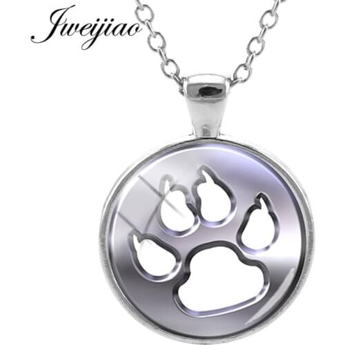 JWEIJIAO Color Animal Paw Print Footprint Necklace Pendant Alloy Glass Cabochon Dome Charms Chain Jewelry Gift ZZ38