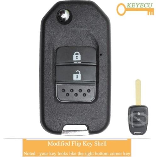 KEYECU Modified Flip Folding Remote Car Key Case Shell Cover for Honda Fit Marina Wisdom XRV City, Replacement Fob 2 Buttons