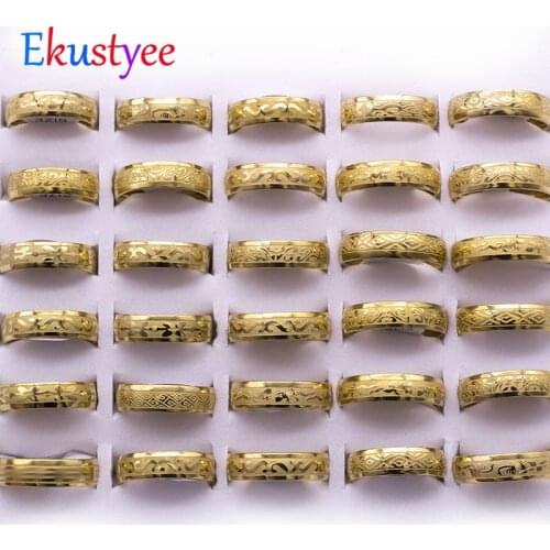 20pcs/lot Top Quality Gold 6mm Sculpture Stainless steel Rings for men&women 2020 new arrival stripe/flower/gecko Ring