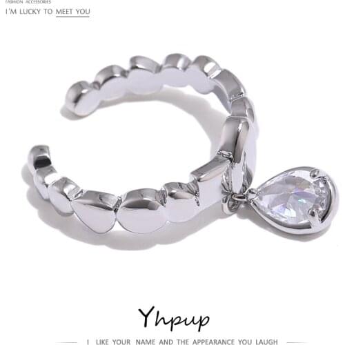 Yhpup Statement Water Drop Ring High Quality Bling Cubic Zirconia Opening Ring Platinum Plated Jewelry кольцо женское Gift