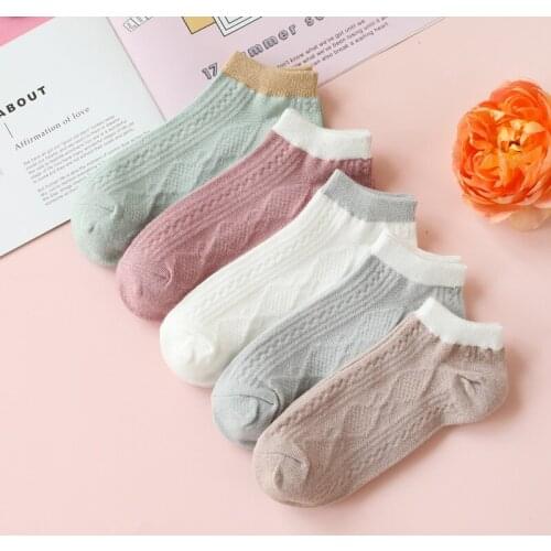 Harajuku Women Socks Candy Color Solid Kawaii Cute Casual Soft Slipper Girl Cotton Ankle Set Summer Rhombus Low Cut Lady Sock