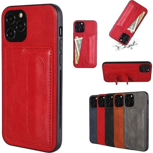 Spring Bracket Leather Wallet Phone Case for IPhone 12 11 Pro Max Mini X XS XR XSMAX 8 7 Plus 2020 SE Protective Back Cover Case