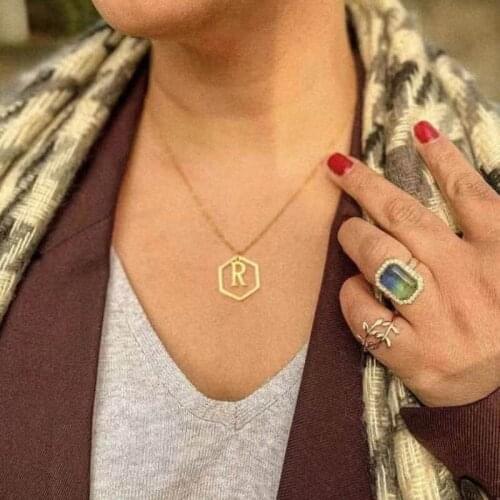 Creative Geometric Letter Necklace For Women Capital Initial A-Z Pendants Tiny Hexagon Letter Jewelry Best Friend Gift BFF