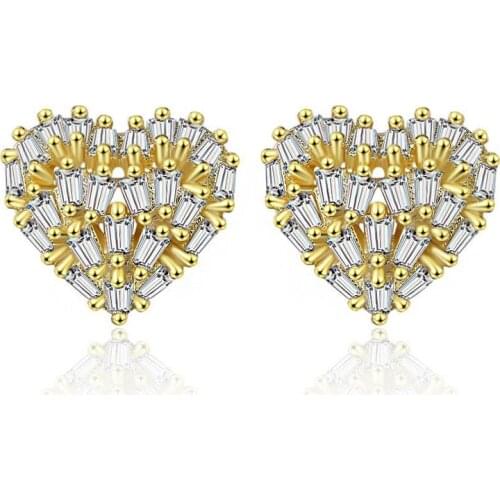 Elegant 5A CZ Zirconia Heart Stud Earrings Gold Silver Color Fashion Wedding Party Jewelry Ear Accessories Gifts for Women