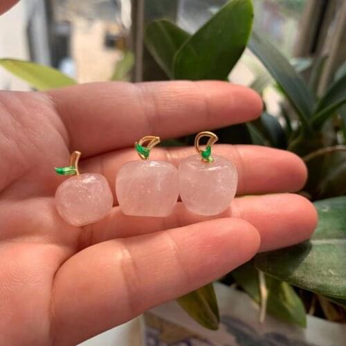Natural pink crystal carved apple small pendant handmade natural gemstone jewelry accessories for DIY jewelry making