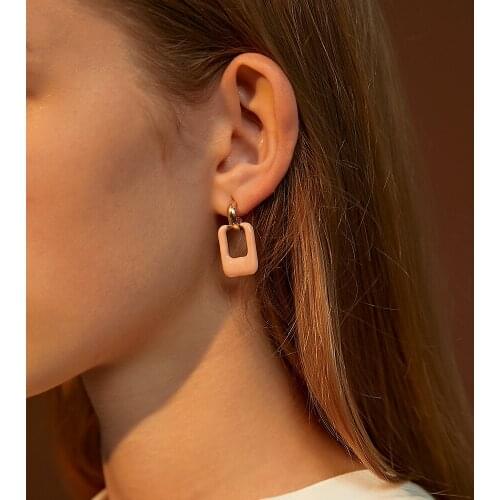 QiLuxy Fashion Rectangle Dangle Earrings for Women Geometric Hollowing Enamel Drop EarringsStatement Earring 3 Colors