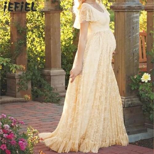 Fashion Chiffon Lace Maternity Dresses For Photo Shoot Pregnant Women Flutter Sleeve Clothes Photography Prop Maxi Gown Dress