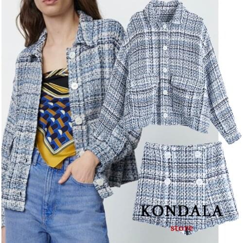 KONDALA Za Fashion Womens Plaid Blazer Office Lady Single Button Loose Long Jackets Women Long Sleeve Chic Elegant Mujer Tops