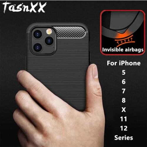 For iPhone 12 11 Pro Max XS XR Soft Fiber Silicone Phone Case for iPhone 5 6 6s 7 8 Plus SE 2020 Protector Bumper with Airbags