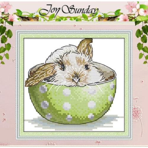 A Rabbit In A Teacup Counted 11CT 14CT Cross Stitch Set Wholesale DIY artoon Cross-stitch Kit Embroidery Needlework Home Decor