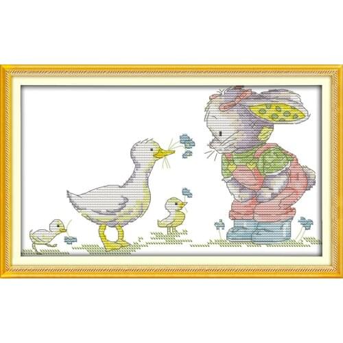 The patch rabbit and duck cross stitch kit 14ct 11ct print canvas stitches embroidery DIY handmade needlework plus