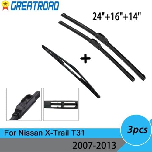 Wiper Front & Rear Wiper Blades Set For Nissan X-Trail T31 2007-2013 Windshield 24"16"14"