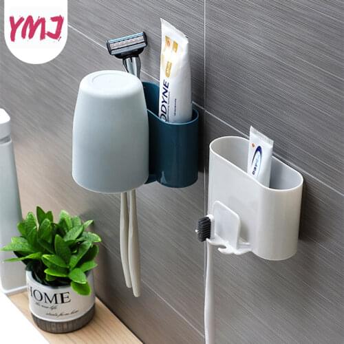 Wall Toothbrush Organizer Shaver Tumbler Storage Rack Self-adhesive Toothpaste Storage Holder Kitchen Bathroom Accessories
