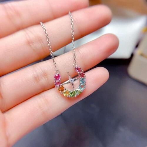 Natural Tourmaline Candy Color Pendant Necklace S925 Pure Silver Fine Fashion Jewelry for Women Free Shipping MeibaPJFS