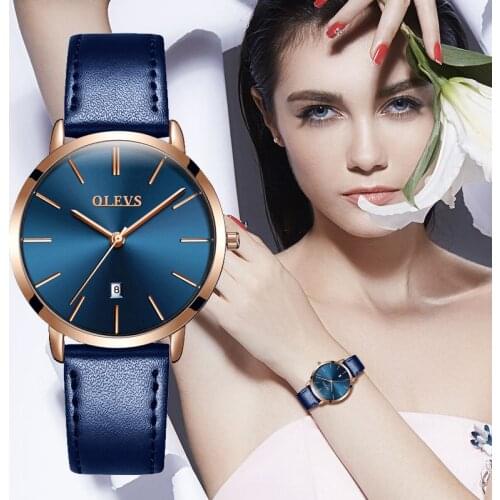OLEVS Women Watch Red Casual Leather Ladies Watches Luxury Quartz Female Wristwatches Brand Clock Ultra Thin Surface 6.5MM5869