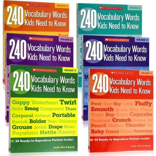 6 pcs/set English Vocabulary Workbook for Primary School Students Grade 1-6 English 240 Vocabulary New Hot Exercise Book Libro