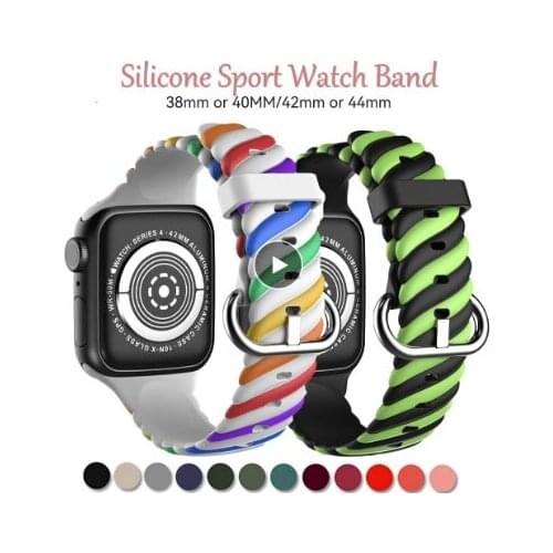 Rubber Sport Band For Apple Watch band 44mm 40mm 38mm 42mm Silicone Watchband Bracelet Strap for iWatch Band Series 6 SE 5 4 3