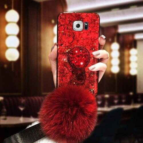 Luxury Plush Fur ball Holder Stand Phone Case For Samsung S20FE A51 A71 S20Plus Note10Lite S10Lite 2020 Note20Plus Bling Cases