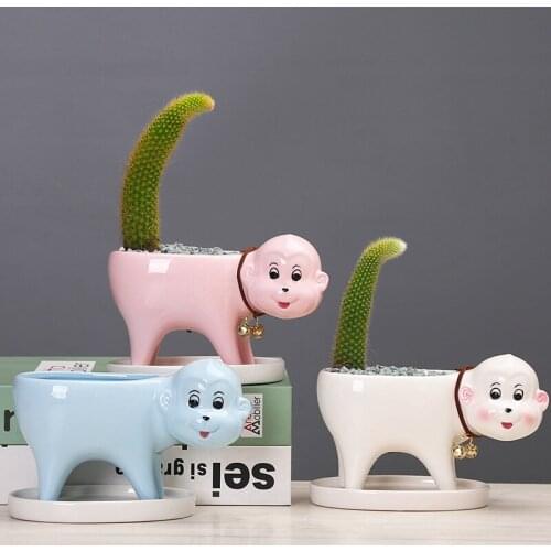 Gardening Creative Cartoon Little Monkey Succulent Ceramic Flower Decoration Home Adornment Living Room Balcony Plant Ornaments