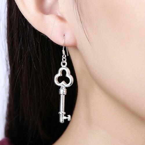 Personality Simple Style 925 Sterling Silver Unlocking Key Women Earrings Ladies Fashion Jewelry Accessories