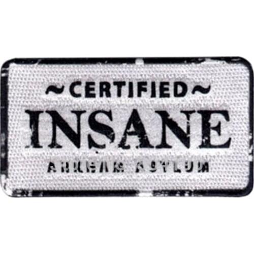 Certified INSANE Arkham Asylum Sign Uniform Animated Movie TV Series Costume Embroidered Emblem applique iron on patch