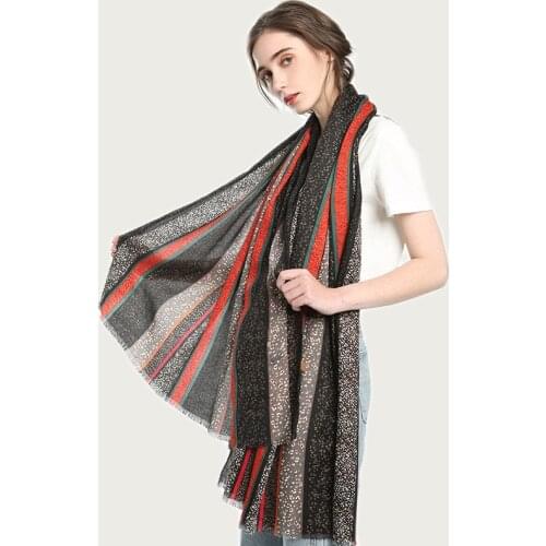 Bright Stripe Hijab Scarf Women Soft Bronzing Pattern Shawl Stole Large Soft Cotton Leopard Blanket Wrap NEW 2021