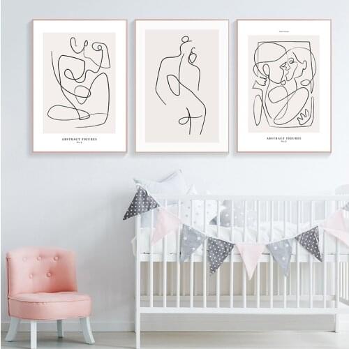 Scandinavian Abstract Line Canvas Painting Print Women Body Kiss Wall Art Decorative Pictures For Living Room Home Decor