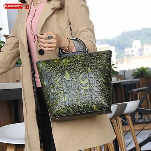 Womens Bucket Bag Female 2019 New Fashion Handbag Retro Handbags Shoulder Bags The First Layer of Cowhide Original Leather Soft