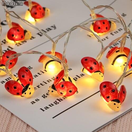 NOOLIM 2M 20 Pcs Little Ladybug Led String Light by 3pcs AA Battery Fairy Party Bar Light Wedding Christmas Living Room Decor