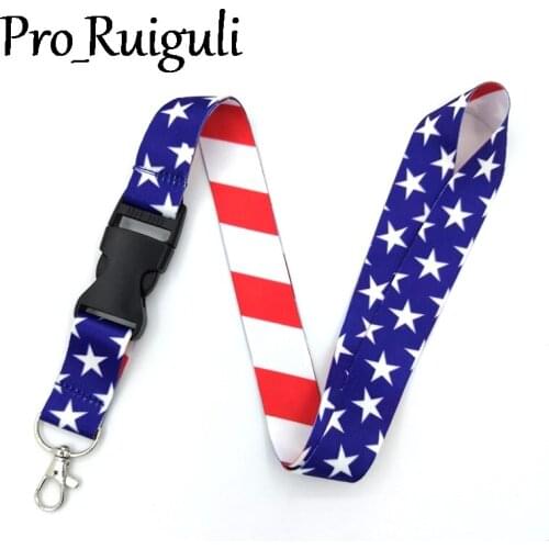 30pcs United States Flag Keychain Lanyards Id Badge Holder ID Card Pass Gym Mobile Phone Badge Holder Key Strap decorations