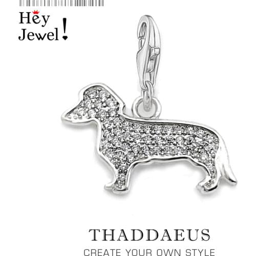 High Quality 925 Sterling Silver Polished Cute Dachshund Charm Pet dog Charms Pendant For Women Fit Bracelet Necklace